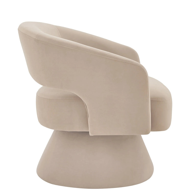 Fauteuil pivotant moderne en forme de tonneau, chaises d'appoint rondes rembourrées en velours, fauteuil pivotant confortable à 360 degrés avec dossier ouvert