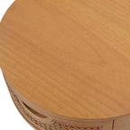 Table d'appoint de rangement ronde en rotin Cabana 18, bois de chêne marron naturel