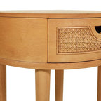 Table d'appoint de rangement ronde en rotin Cabana 18, bois de chêne marron naturel