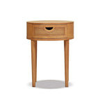 Table d'appoint de rangement ronde en rotin Cabana 18, bois de chêne marron naturel