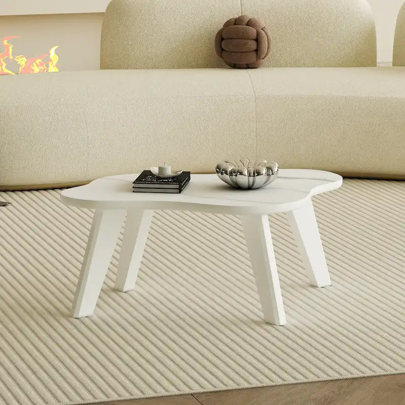 Table basse moderne en forme de nuage blanche avec pieds en bois massif