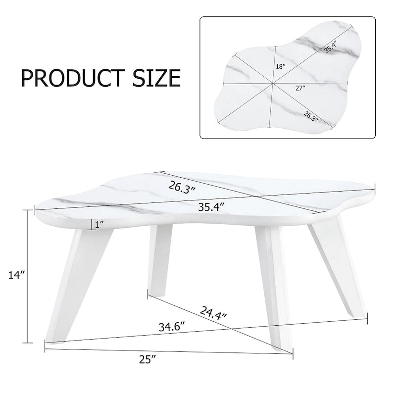 Table basse moderne en forme de nuage blanche avec pieds en bois massif