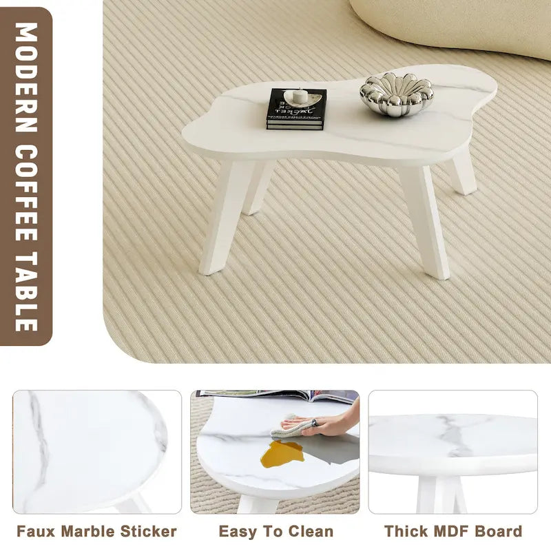 Table basse moderne en forme de nuage blanche avec pieds en bois massif