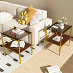 Ensemble de 3 tables basses et tables d'appoint, Table en verre trempé avec couche en MDF, Tables modernes pour salon, Verre gris