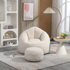 Fauteuil d'appoint moderne en microfibre avec pouf | Rembourrage en mousse | Beige | Intérieur | Léger