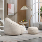 Fauteuil d'appoint moderne en microfibre avec pouf | Rembourrage en mousse | Beige | Intérieur | Léger