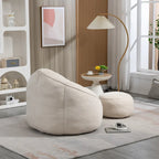 Fauteuil d'appoint moderne en microfibre avec pouf | Rembourrage en mousse | Beige | Intérieur | Léger