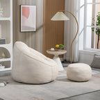 Fauteuil d'appoint moderne en microfibre avec pouf | Rembourrage en mousse | Beige | Intérieur | Léger