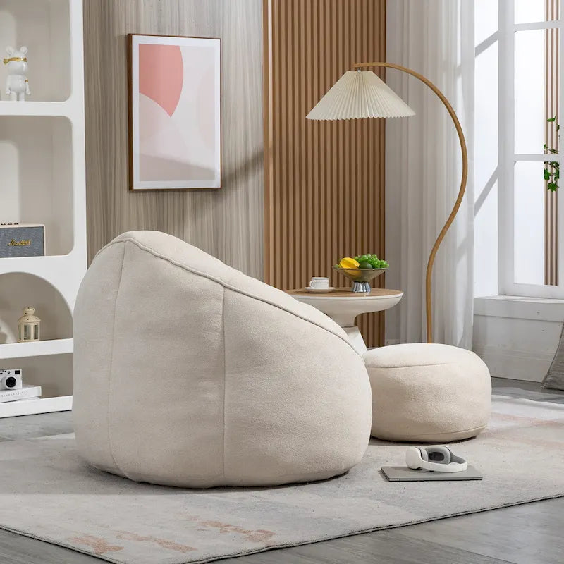 Fauteuil d'appoint moderne en microfibre avec pouf | Rembourrage en mousse | Beige | Intérieur | Léger