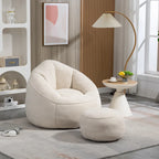 Fauteuil d'appoint moderne en microfibre avec pouf | Rembourrage en mousse | Beige | Intérieur | Léger