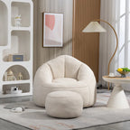 Fauteuil d'appoint moderne en microfibre avec pouf | Rembourrage en mousse | Beige | Intérieur | Léger