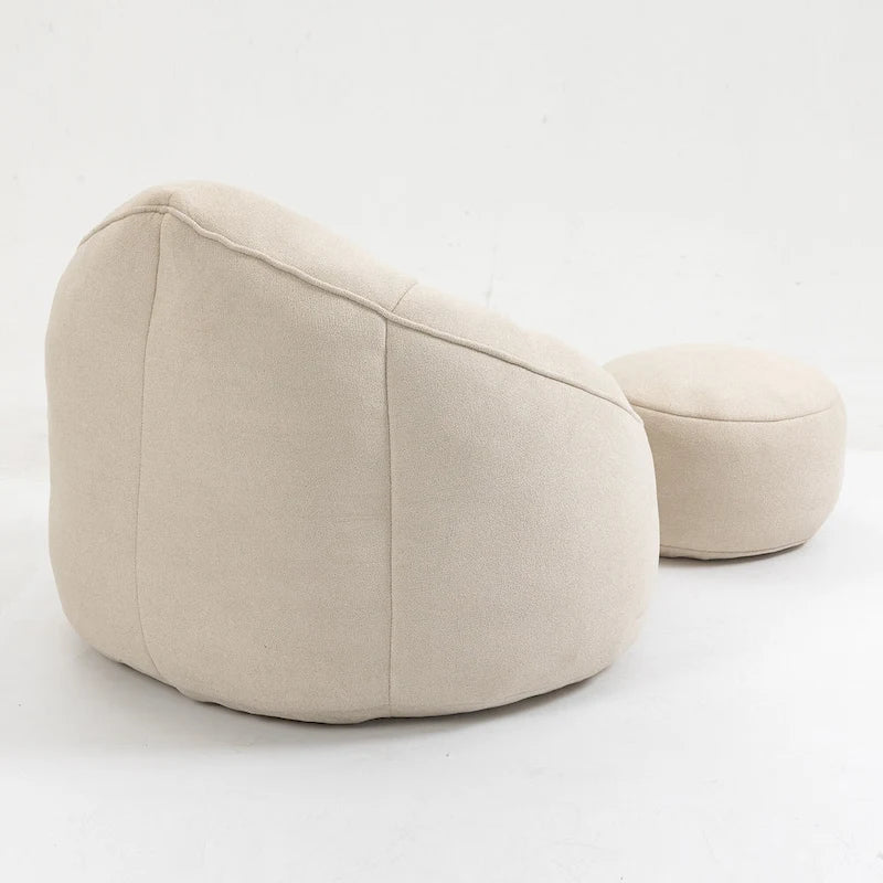 Fauteuil d'appoint moderne en microfibre avec pouf | Rembourrage en mousse | Beige | Intérieur | Léger