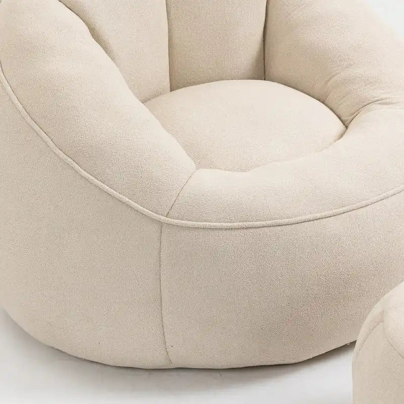 Fauteuil d'appoint moderne en microfibre avec pouf | Rembourrage en mousse | Beige | Intérieur | Léger