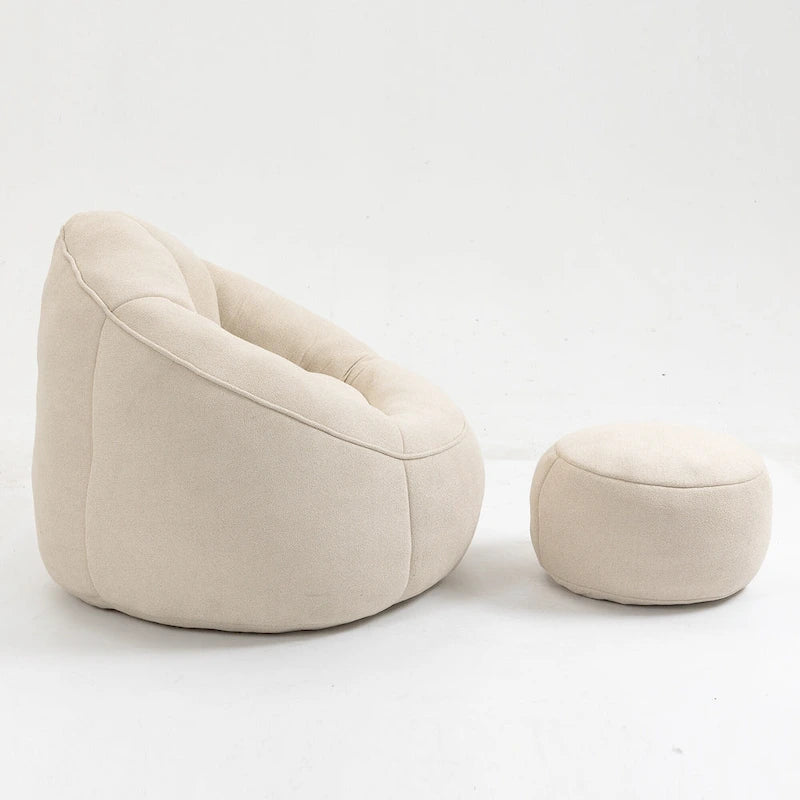 Fauteuil d'appoint moderne en microfibre avec pouf | Rembourrage en mousse | Beige | Intérieur | Léger