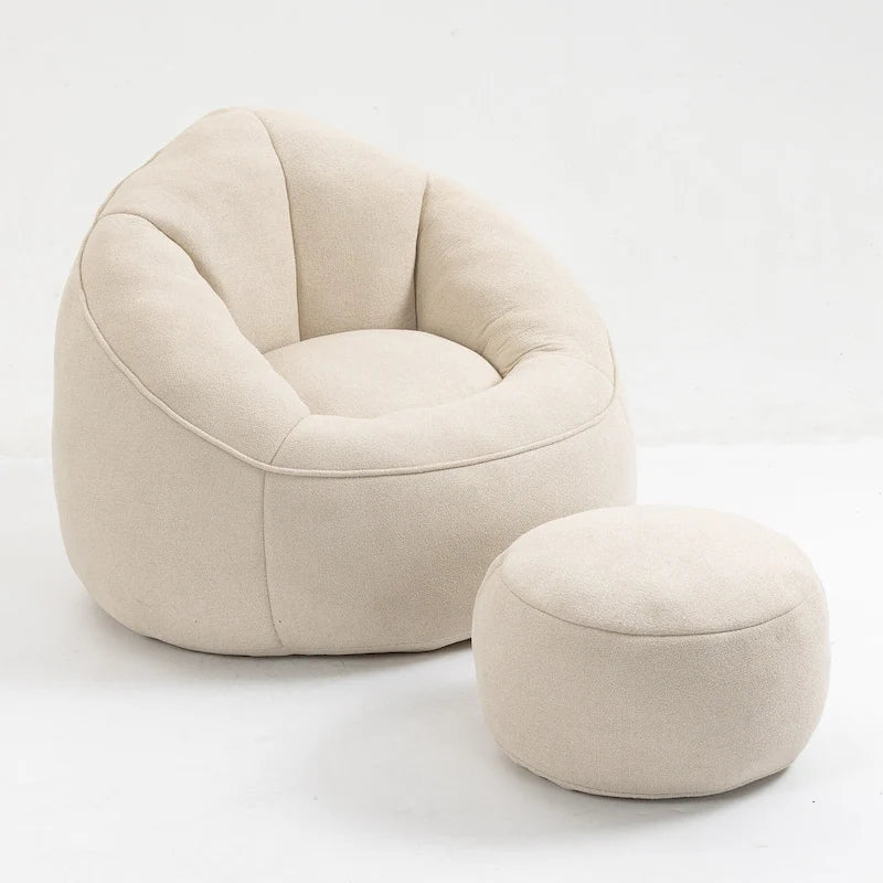 Fauteuil d'appoint moderne en microfibre avec pouf | Rembourrage en mousse | Beige | Intérieur | Léger