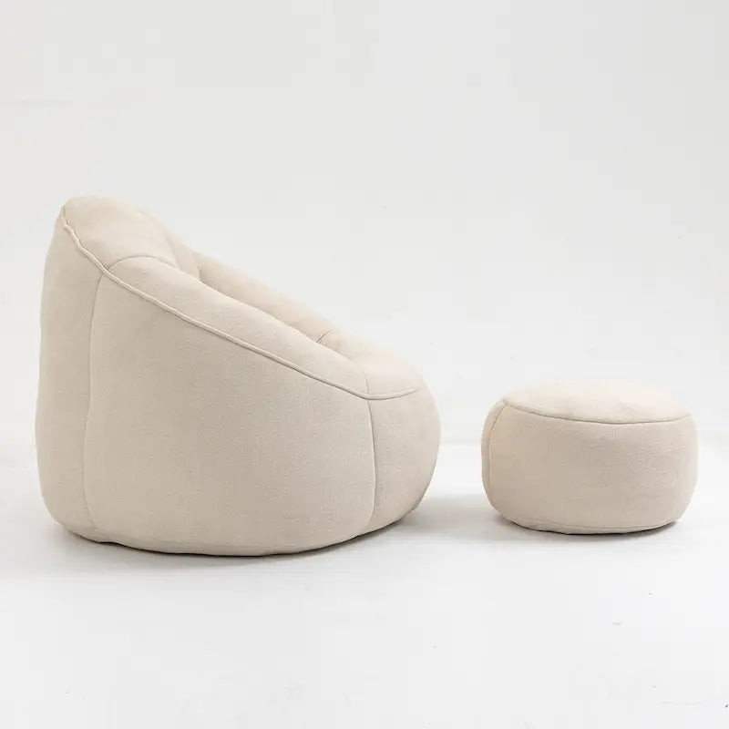 Fauteuil d'appoint moderne en microfibre avec pouf | Rembourrage en mousse | Beige | Intérieur | Léger