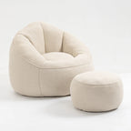 Fauteuil d'appoint moderne en microfibre avec pouf | Rembourrage en mousse | Beige | Intérieur | Léger