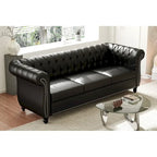 Canapé Chesterfield 3 places moderne du milieu du siècle, 84 po, cuir PU, pieds en bouleau, 300 kg