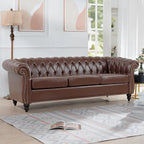 Canapé Chesterfield 3 places moderne du milieu du siècle, 84 po, cuir PU, pieds en bouleau, 300 kg
