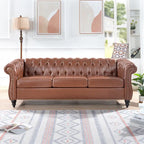 Canapé Chesterfield 3 places moderne du milieu du siècle, 84 po, cuir PU, pieds en bouleau, 300 kg