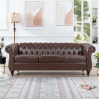 Canapé Chesterfield 3 places moderne du milieu du siècle, 84 po, cuir PU, pieds en bouleau, 300 kg