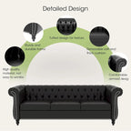 Canapé Chesterfield 3 places moderne du milieu du siècle, 84 po, cuir PU, pieds en bouleau, 300 kg