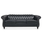 Canapé Chesterfield 3 places moderne du milieu du siècle, 84 po, cuir PU, pieds en bouleau, 300 kg