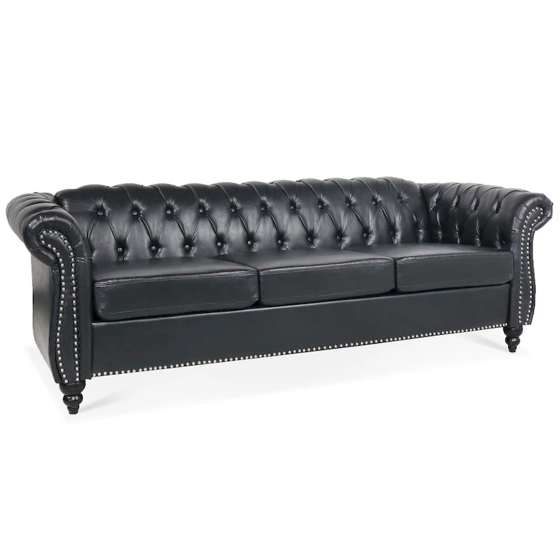 Canapé Chesterfield 3 places moderne du milieu du siècle, 84 po, cuir PU, pieds en bouleau, 300 kg