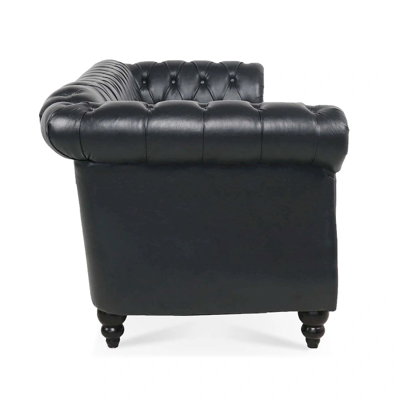 Canapé Chesterfield 3 places moderne du milieu du siècle, 84 po, cuir PU, pieds en bouleau, 300 kg
