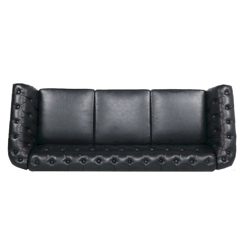 Canapé Chesterfield 3 places moderne du milieu du siècle, 84 po, cuir PU, pieds en bouleau, 300 kg
