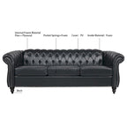 Canapé Chesterfield 3 places moderne du milieu du siècle, 84 po, cuir PU, pieds en bouleau, 300 kg