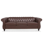 Canapé Chesterfield 3 places moderne du milieu du siècle, 84 po, cuir PU, pieds en bouleau, 300 kg