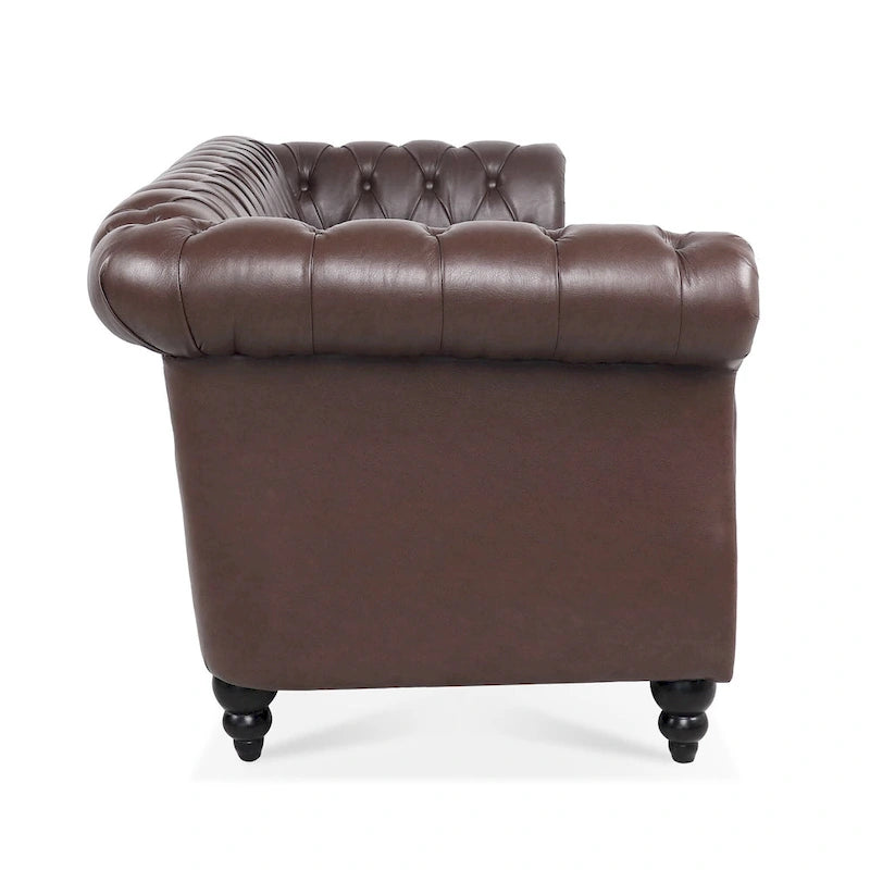 Canapé Chesterfield 3 places moderne du milieu du siècle, 84 po, cuir PU, pieds en bouleau, 300 kg