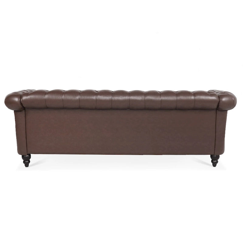 Canapé Chesterfield 3 places moderne du milieu du siècle, 84 po, cuir PU, pieds en bouleau, 300 kg