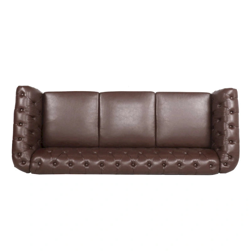 Canapé Chesterfield 3 places moderne du milieu du siècle, 84 po, cuir PU, pieds en bouleau, 300 kg