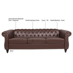 Canapé Chesterfield 3 places moderne du milieu du siècle, 84 po, cuir PU, pieds en bouleau, 300 kg