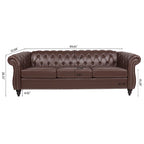 Canapé Chesterfield 3 places moderne du milieu du siècle, 84 po, cuir PU, pieds en bouleau, 300 kg