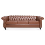 Canapé Chesterfield 3 places moderne du milieu du siècle, 84 po, cuir PU, pieds en bouleau, 300 kg