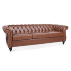 Canapé Chesterfield 3 places moderne du milieu du siècle, 84 po, cuir PU, pieds en bouleau, 300 kg