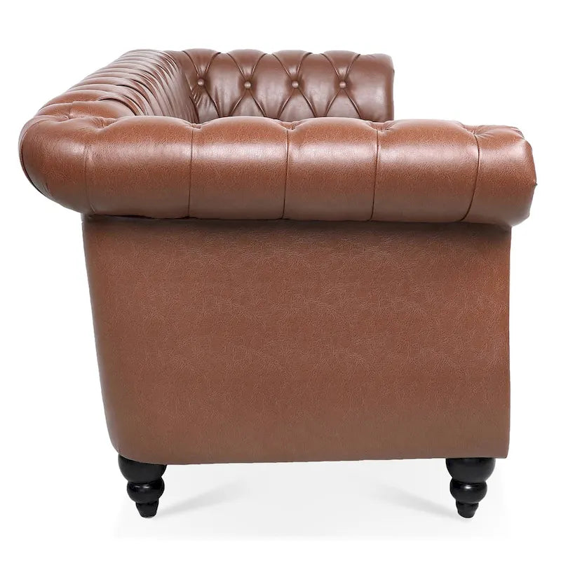 Canapé Chesterfield 3 places moderne du milieu du siècle, 84 po, cuir PU, pieds en bouleau, 300 kg