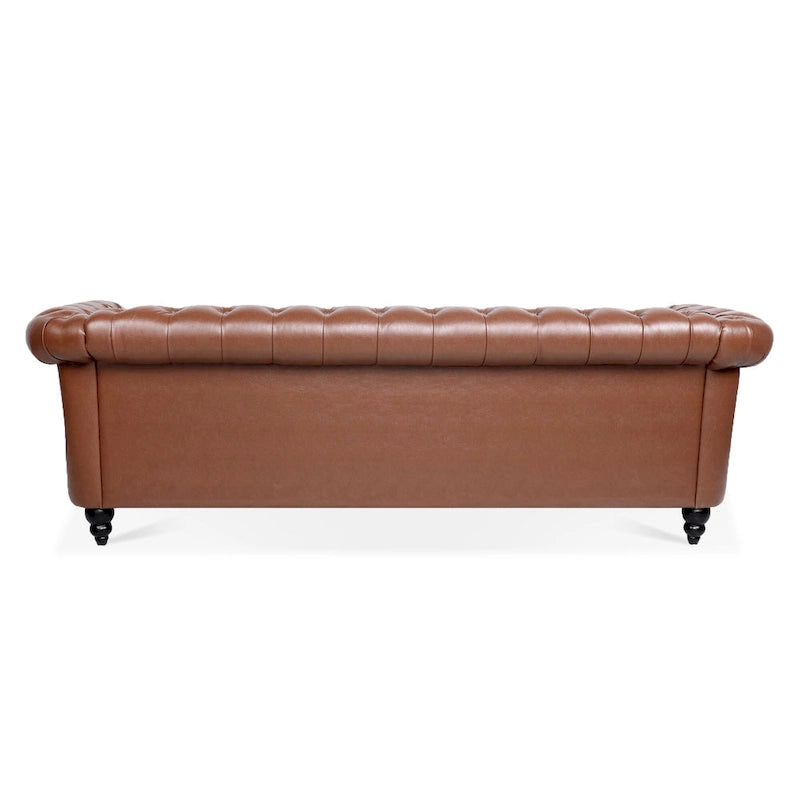 Canapé Chesterfield 3 places moderne du milieu du siècle, 84 po, cuir PU, pieds en bouleau, 300 kg