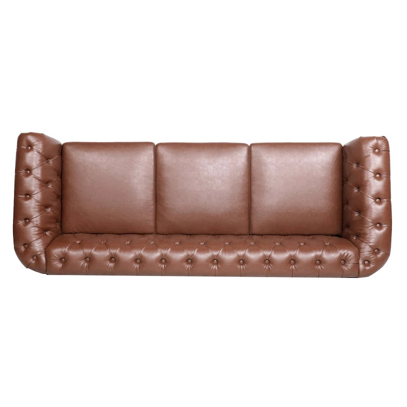 Canapé Chesterfield 3 places moderne du milieu du siècle, 84 po, cuir PU, pieds en bouleau, 300 kg