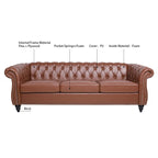 Canapé Chesterfield 3 places moderne du milieu du siècle, 84 po, cuir PU, pieds en bouleau, 300 kg