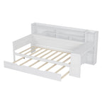 Lit de repos jumeau avec lit gigogne, bureau et étagères de rangement | Pin et MDF | 158 kg | Naturel