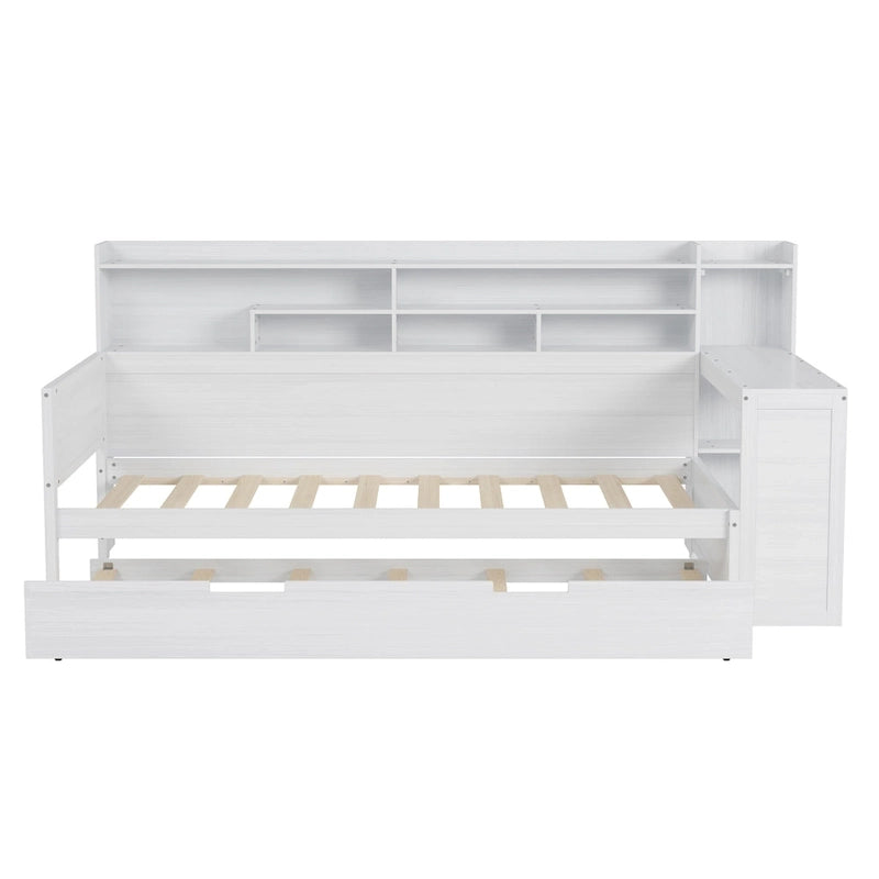 Lit de repos jumeau avec lit gigogne, bureau et étagères de rangement | Pin et MDF | 158 kg | Naturel
