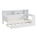 Lit de repos jumeau avec lit gigogne, bureau et étagères de rangement | Pin et MDF | 158 kg | Naturel