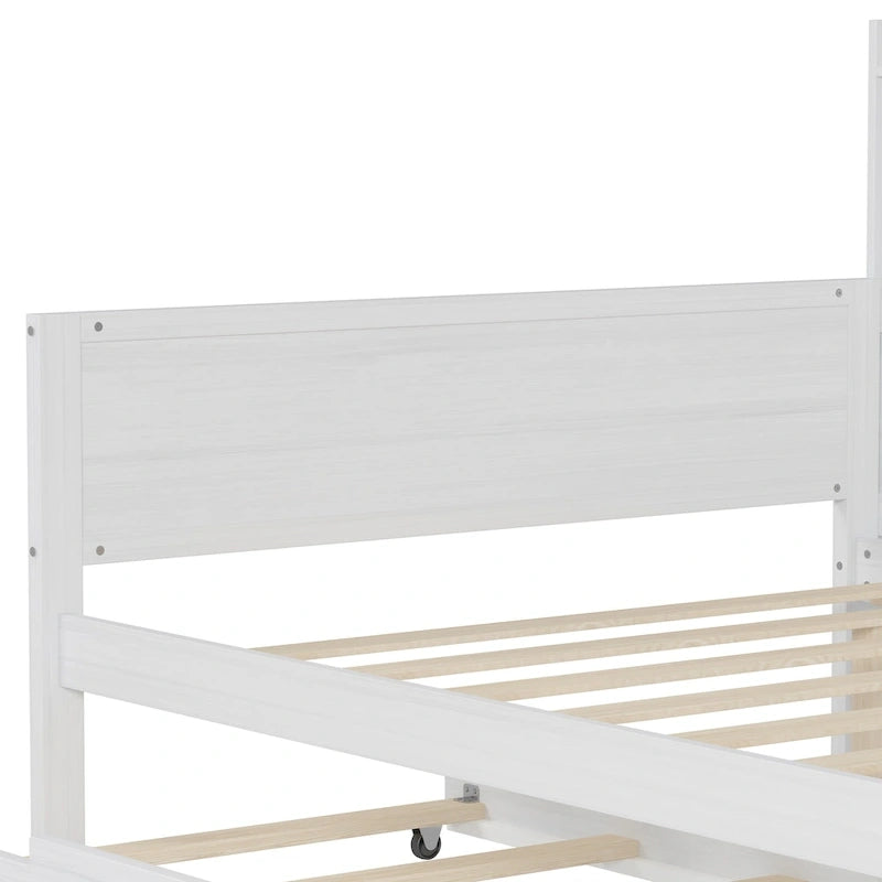 Lit de repos jumeau avec lit gigogne, bureau et étagères de rangement | Pin et MDF | 158 kg | Naturel