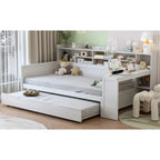 Lit de repos jumeau avec lit gigogne, bureau et étagères de rangement | Pin et MDF | 158 kg | Naturel