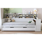 Lit de repos jumeau avec lit gigogne, bureau et étagères de rangement | Pin et MDF | 158 kg | Naturel