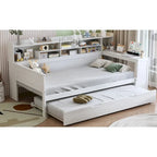 Lit de repos jumeau avec lit gigogne, bureau et étagères de rangement | Pin et MDF | 158 kg | Naturel
